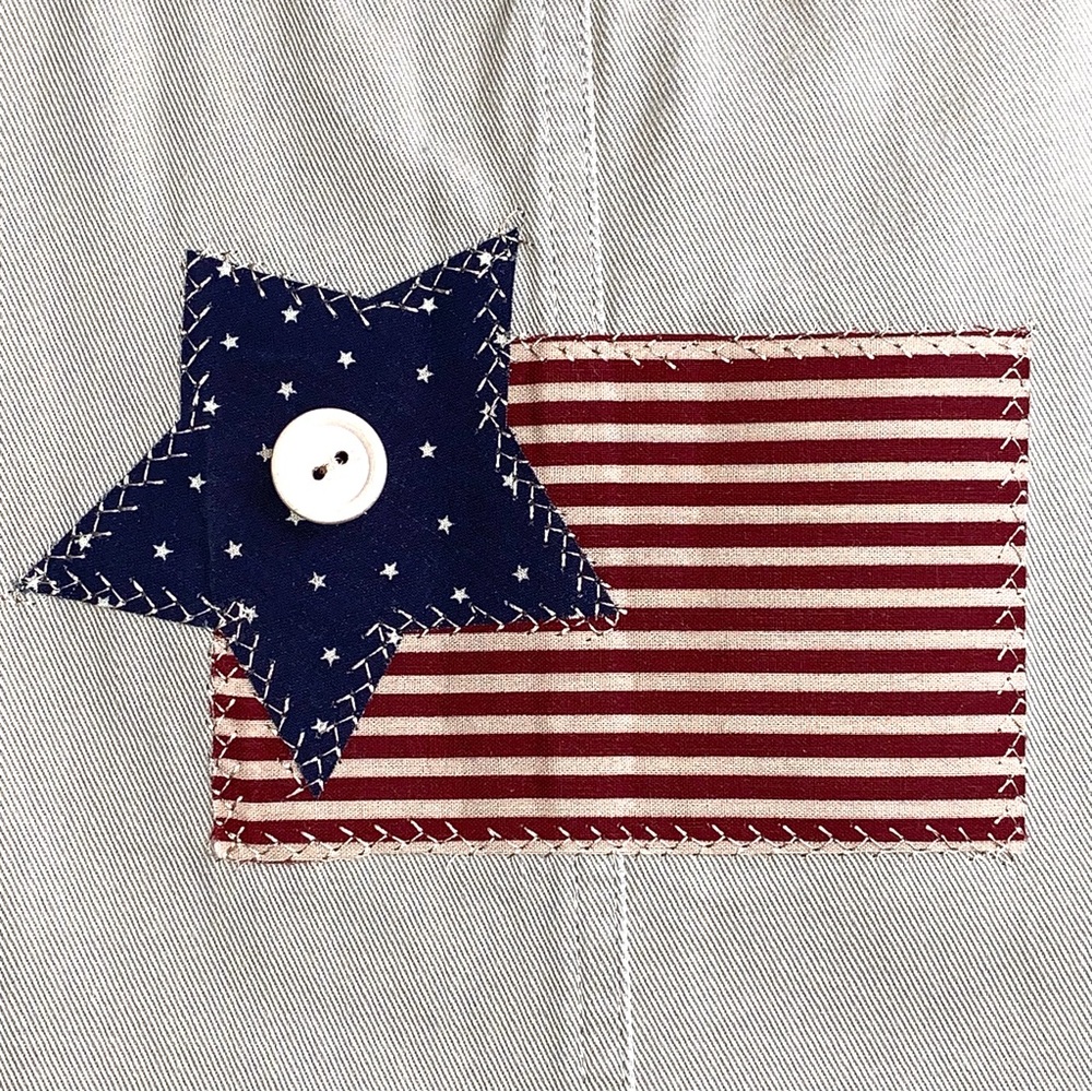 Vintage InFocus Haiks Maxi Jumper in Tan w/ American Flag Appliqué Size XL - Picture 7 of 12